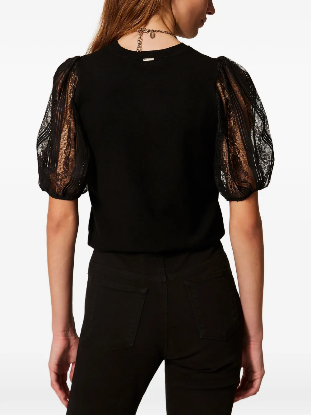 TWINSET T-shirt met kanten mouwen Zwart