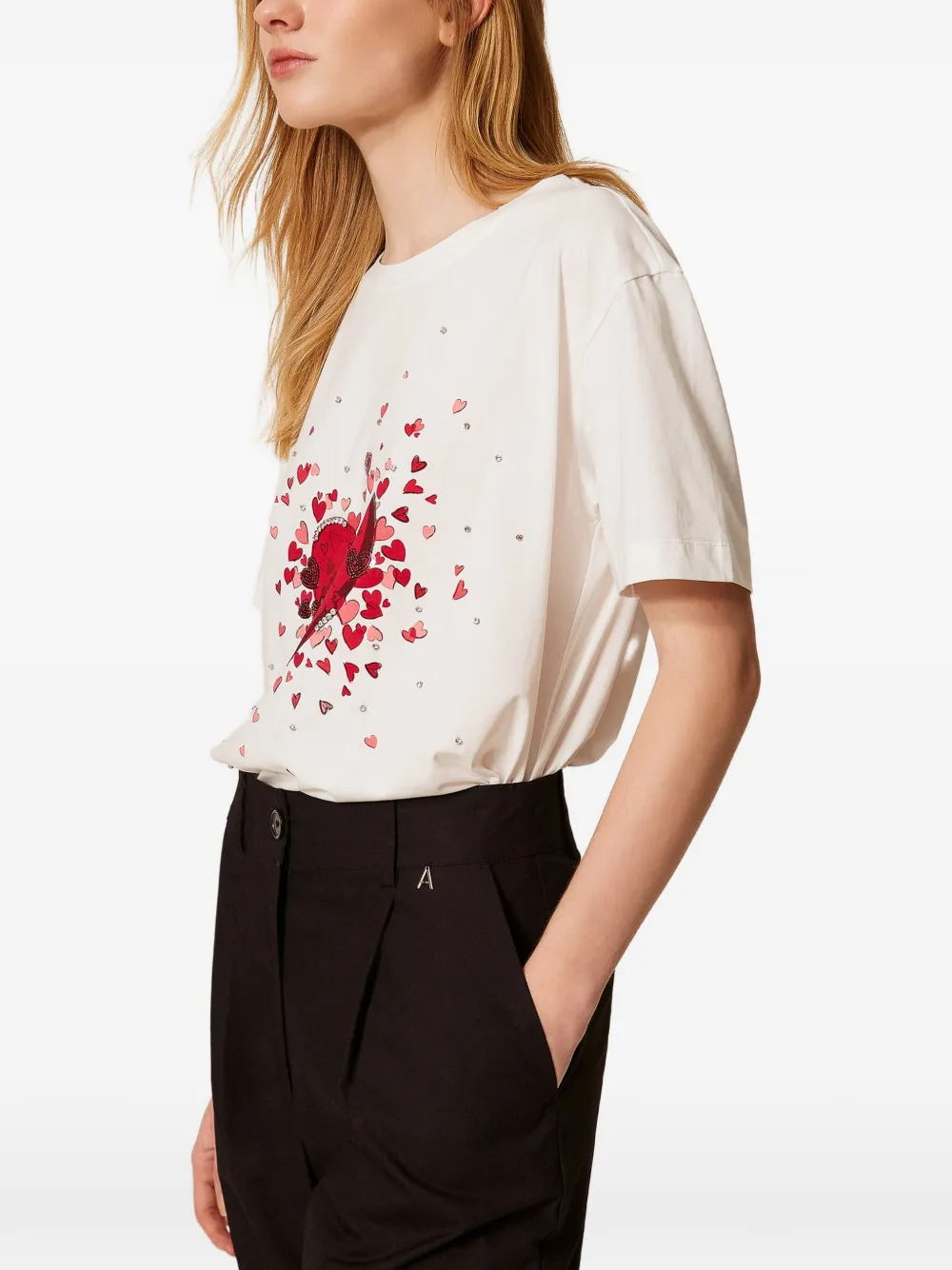 TWINSET T-shirt met hartprint en stras Wit