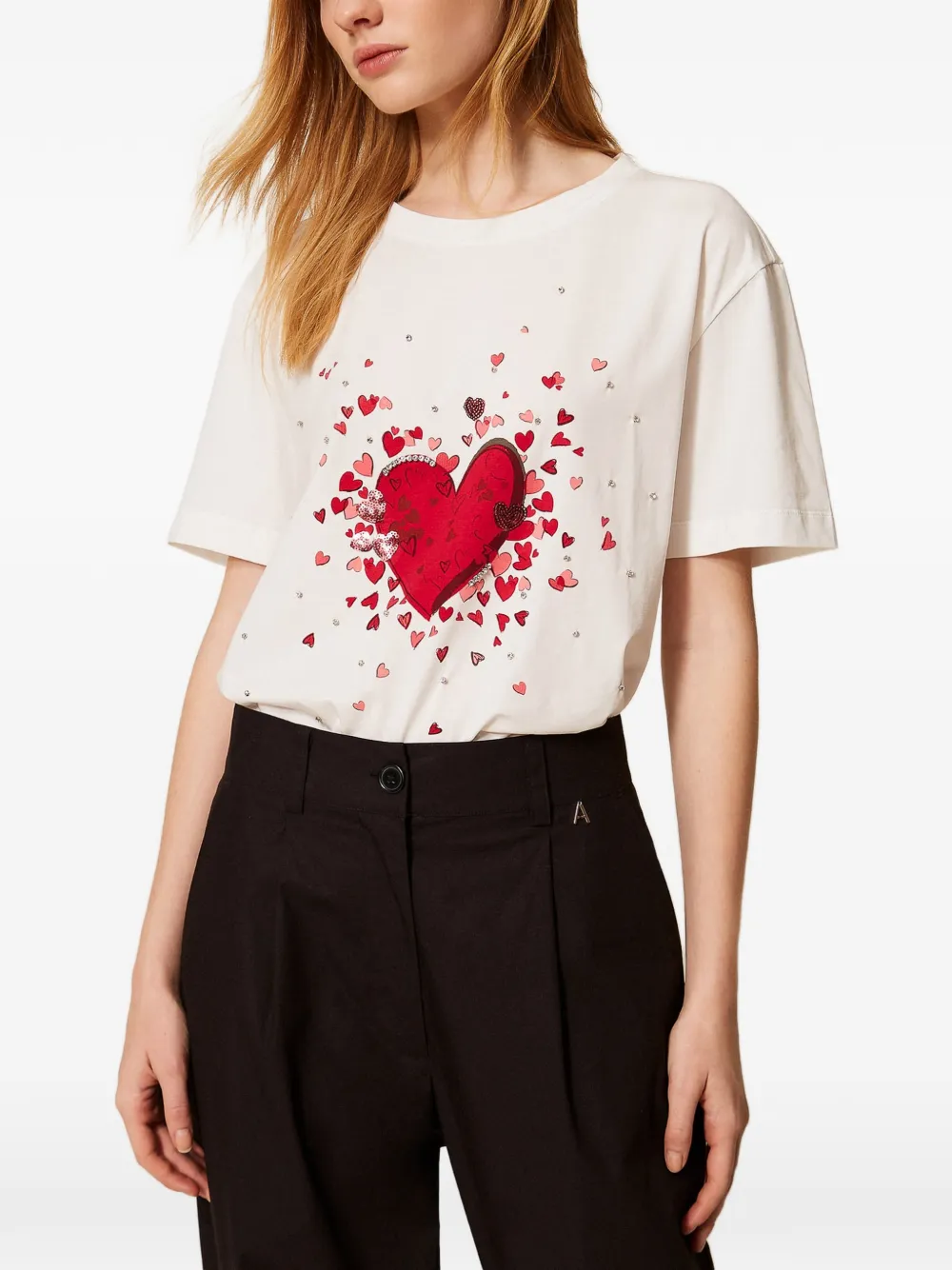 TWINSET T-shirt met hartprint en stras Wit