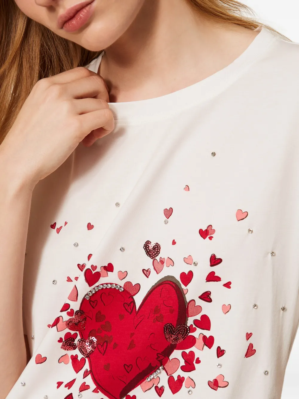 TWINSET T-shirt met hartprint en stras Wit