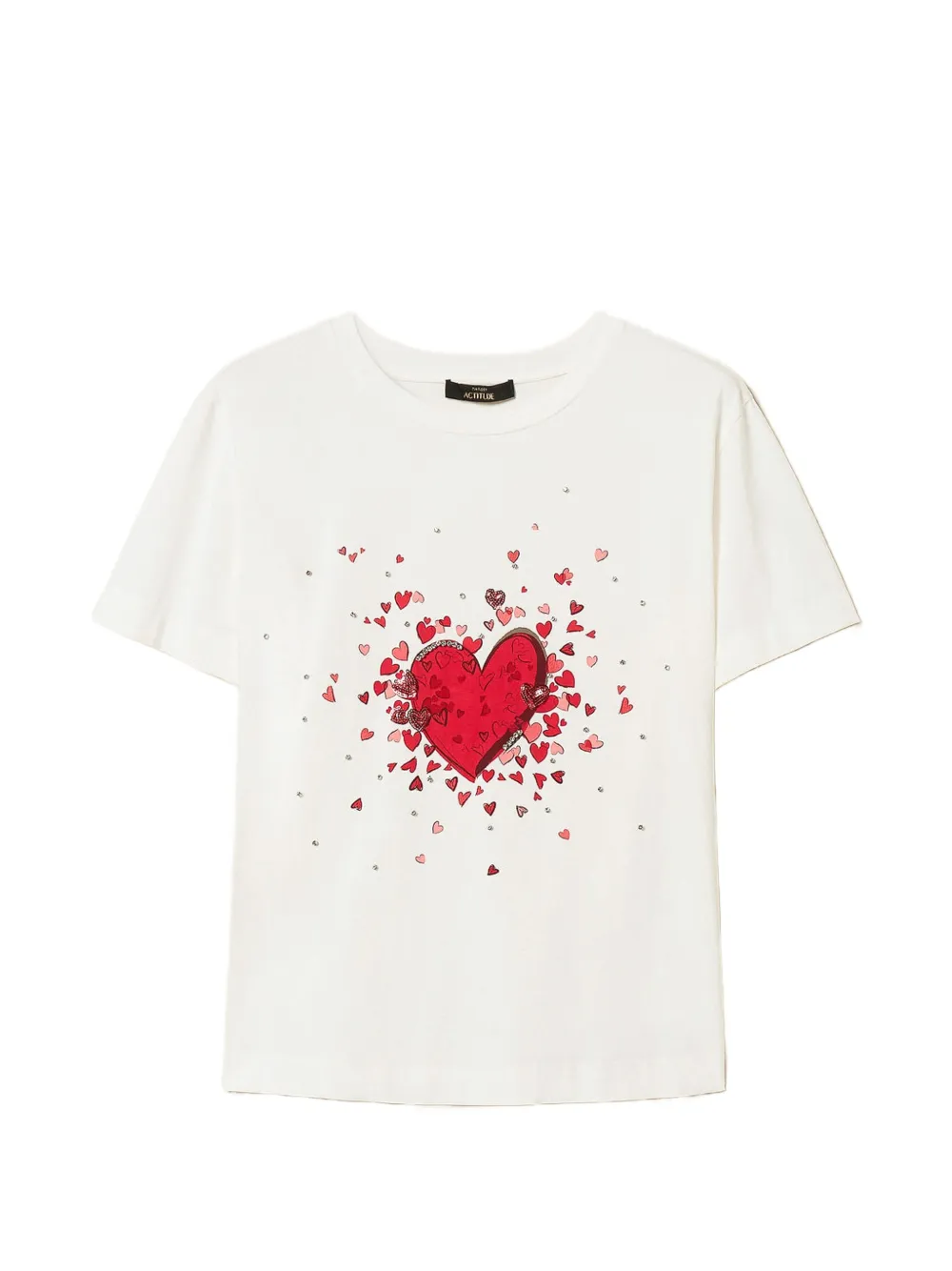 TWINSET heart-print rhinestone T-shirt - Bianco
