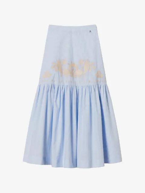 TWINSET long striped skirt with flounce and embroidery