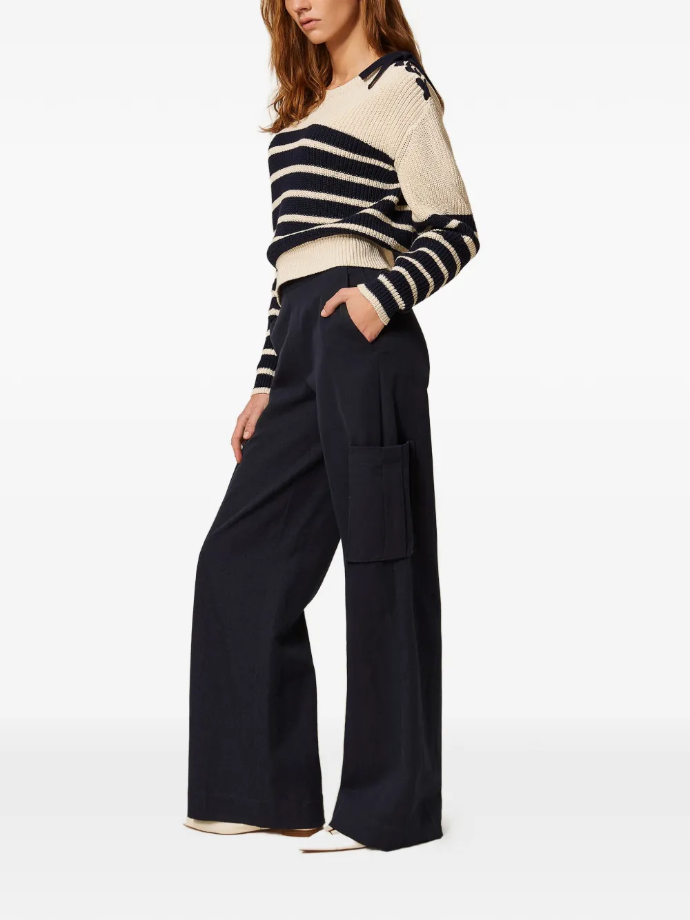 TWINSET Gabardine cargo broek met wijde pijpen Blauw