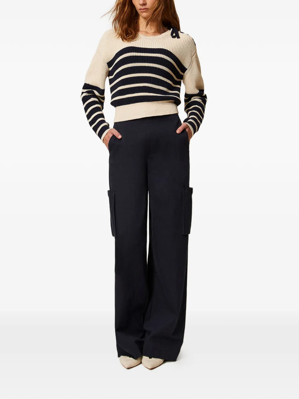 TWINSET Gabardine cargo broek met wijde pijpen Blauw