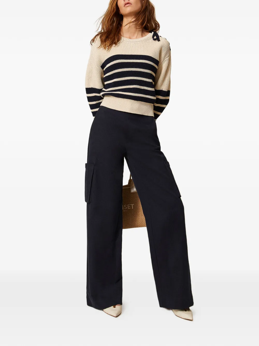 TWINSET Gabardine cargo broek met wijde pijpen Blauw
