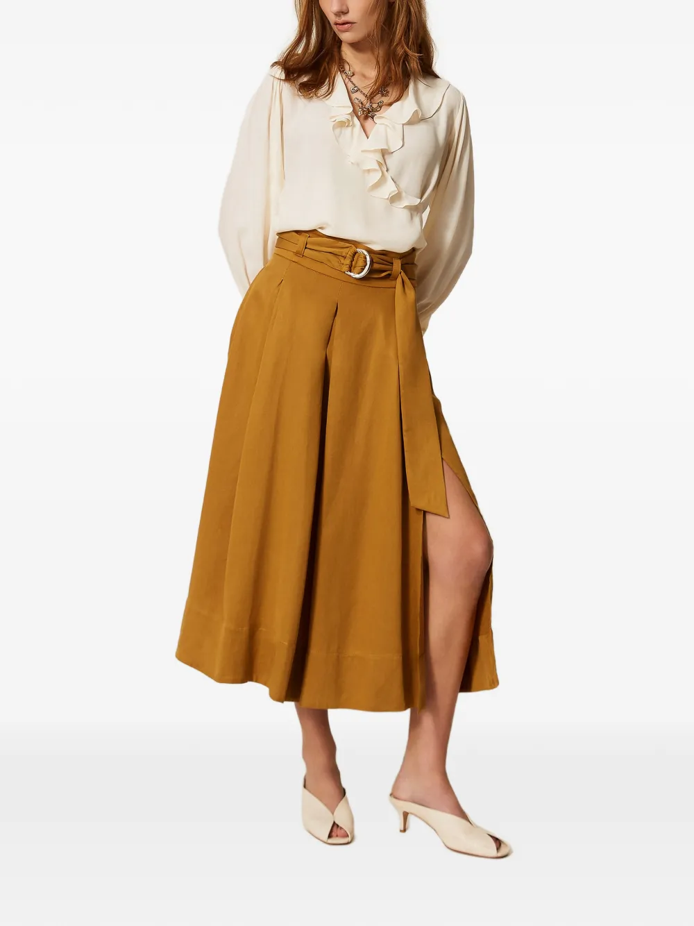  Twinset Belted Midi Skirt - Brown 