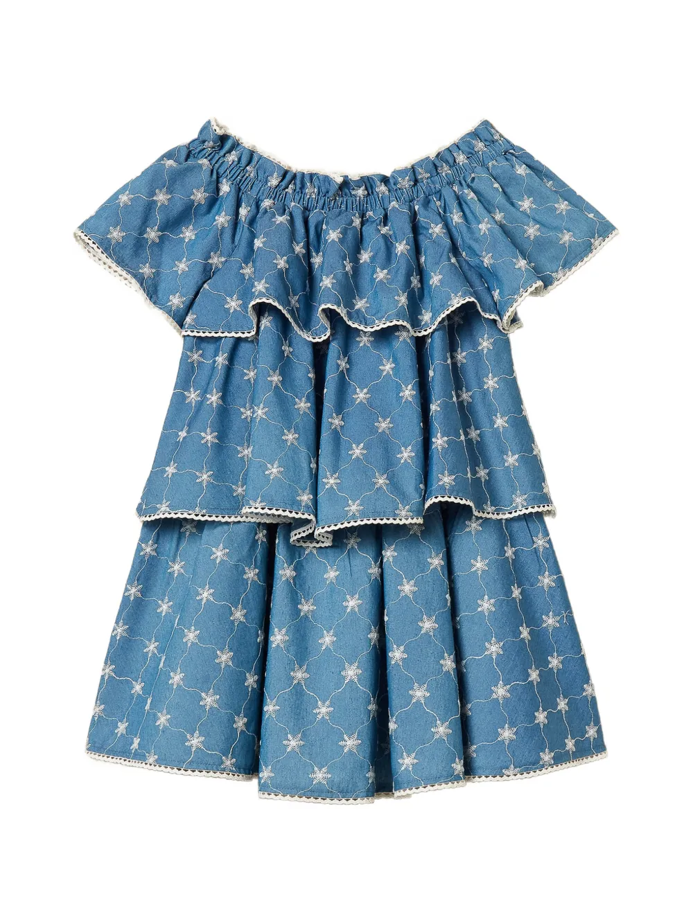 TWINSET Kids embroidered ruffled dress - Blu