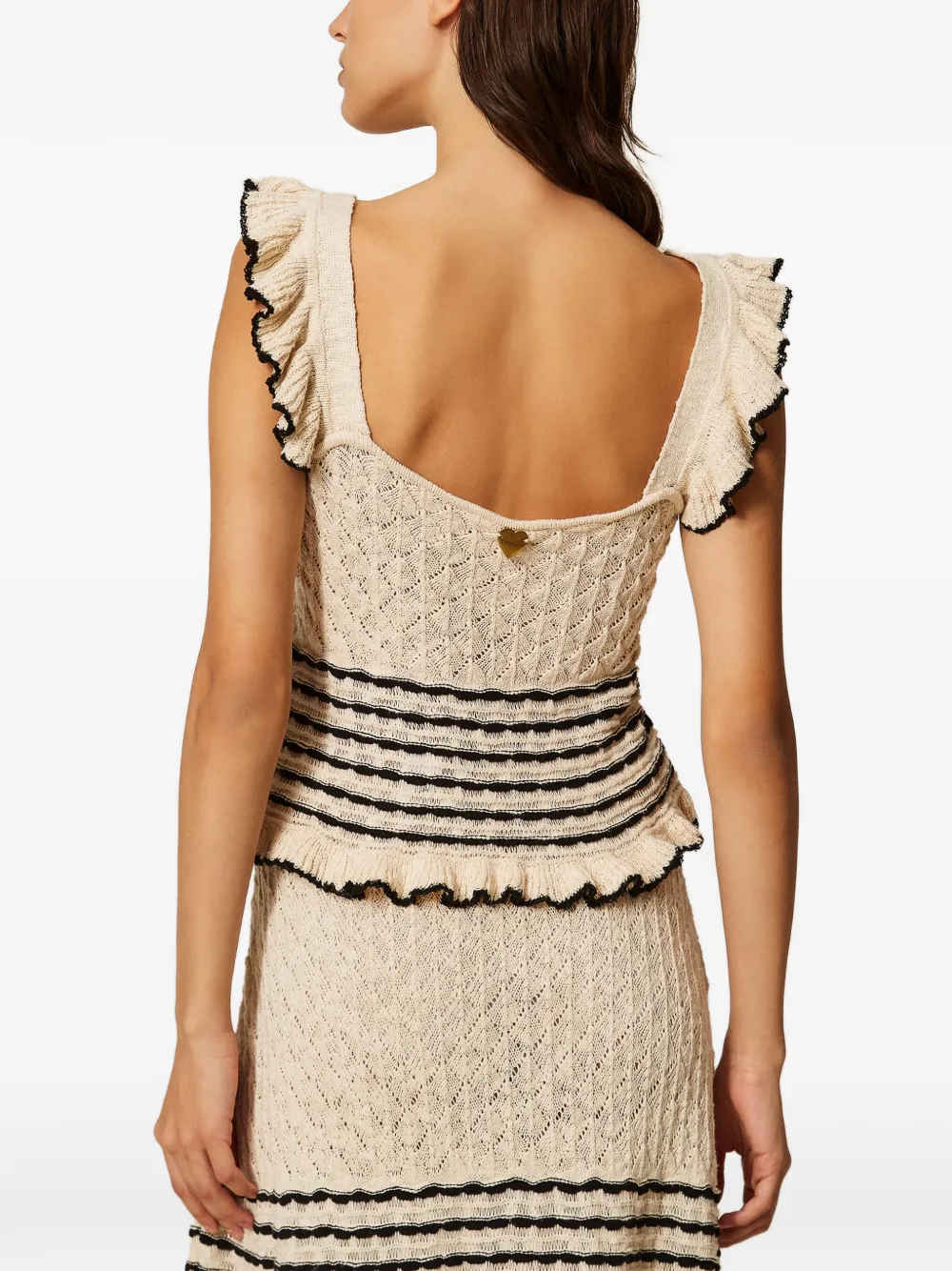 TWINSET Blouse met ruches en gestreept detail Beige