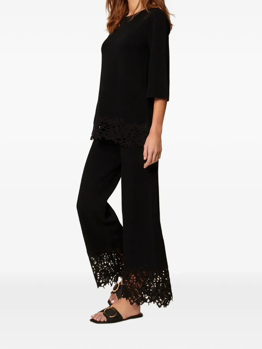 TWINSET lace-hem straight trousers - Zwart