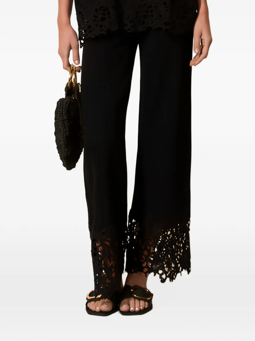 TWINSET lace-hem straight trousers - Nero