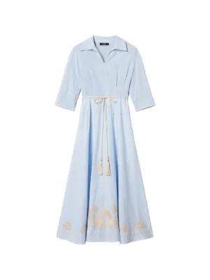 zara blue striped embroidered dress Elise Embroidered Dress, Sweet Bohemian Embroidered Dresses from Spool 72. main image 1