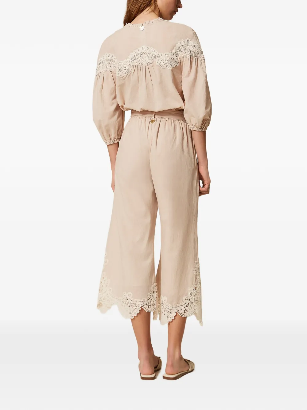 TWINSET Broek met afwerking van kant Beige