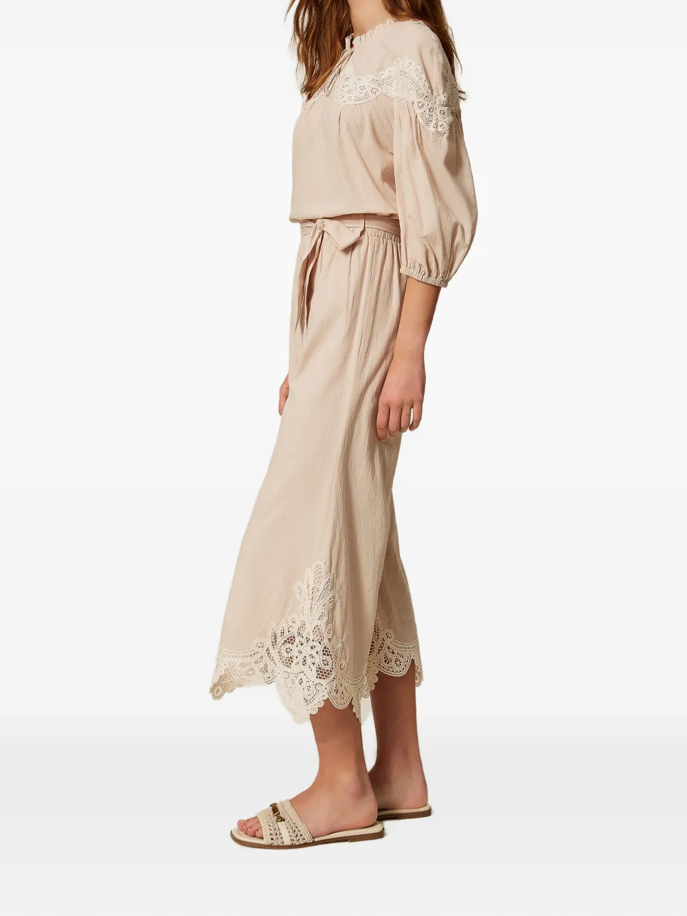 TWINSET Broek met afwerking van kant Beige