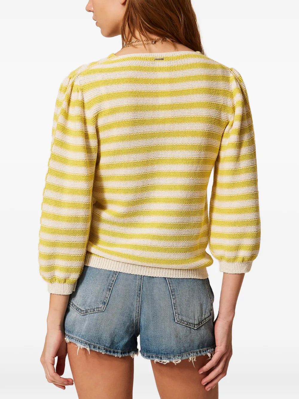 TWINSET Tweekleurige gestreepte naadloze trui Geel