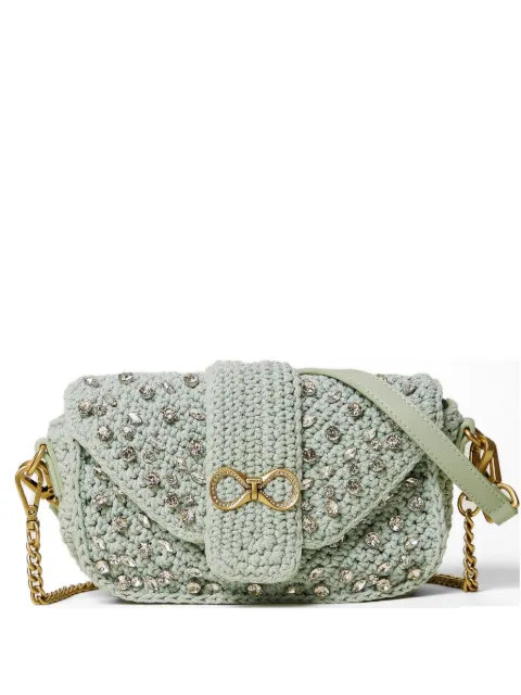 TWINSET Crochet shoulder bag with rhinestones