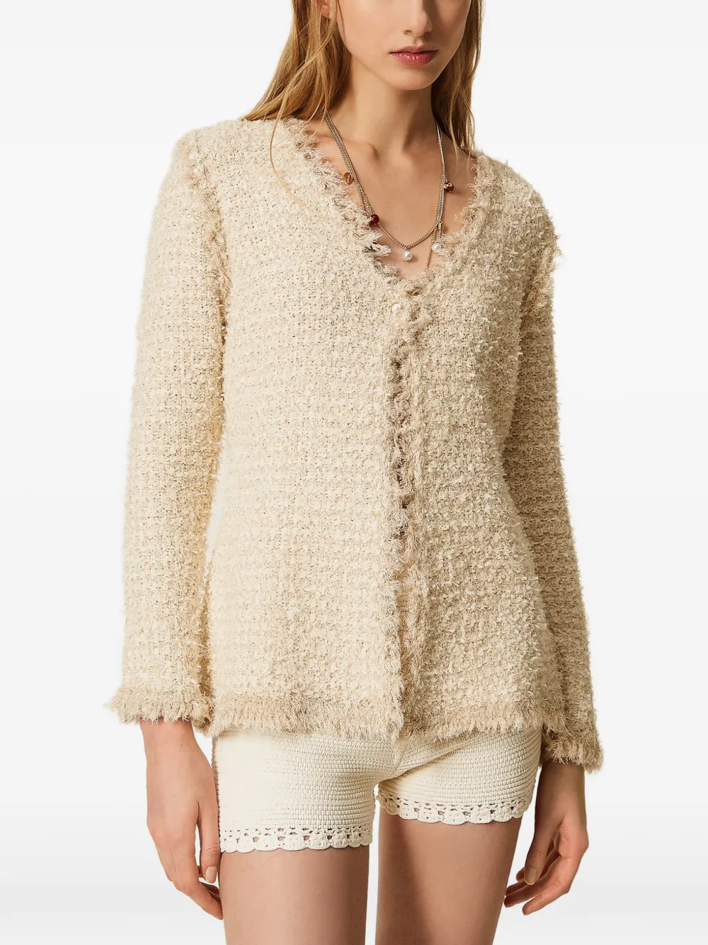 TWINSET Bouclé jack met franje Beige