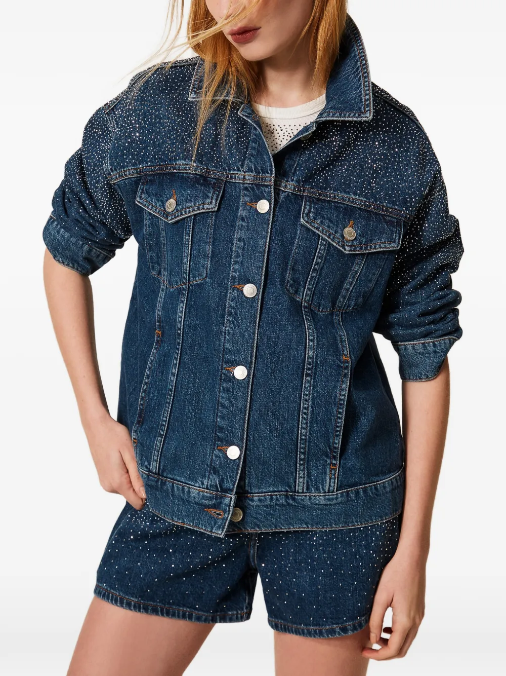  Twinset Rhinestone-embellished Denim Jacket - Blue 