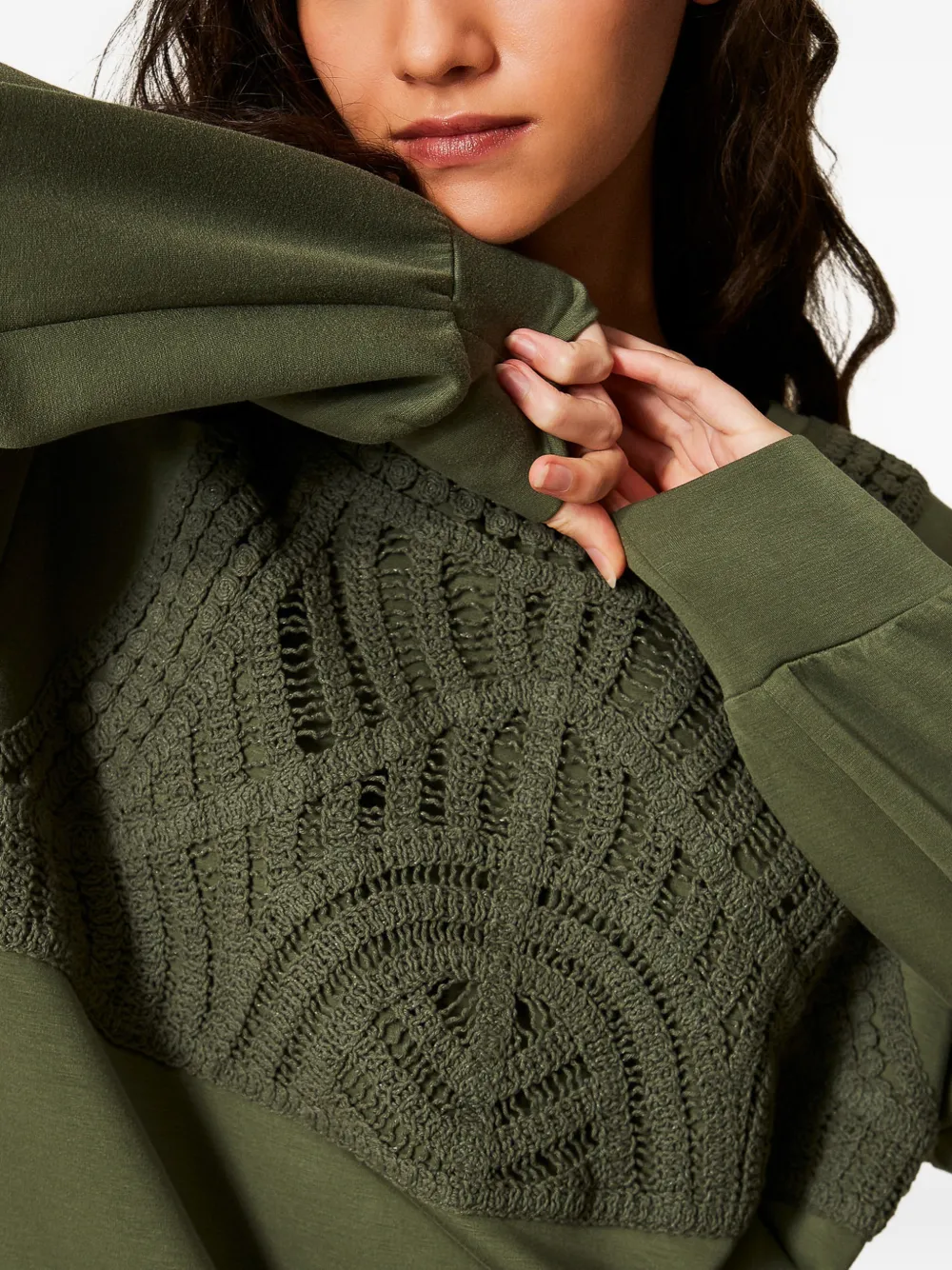 TWINSET short scuba dress with crochet detail Groen