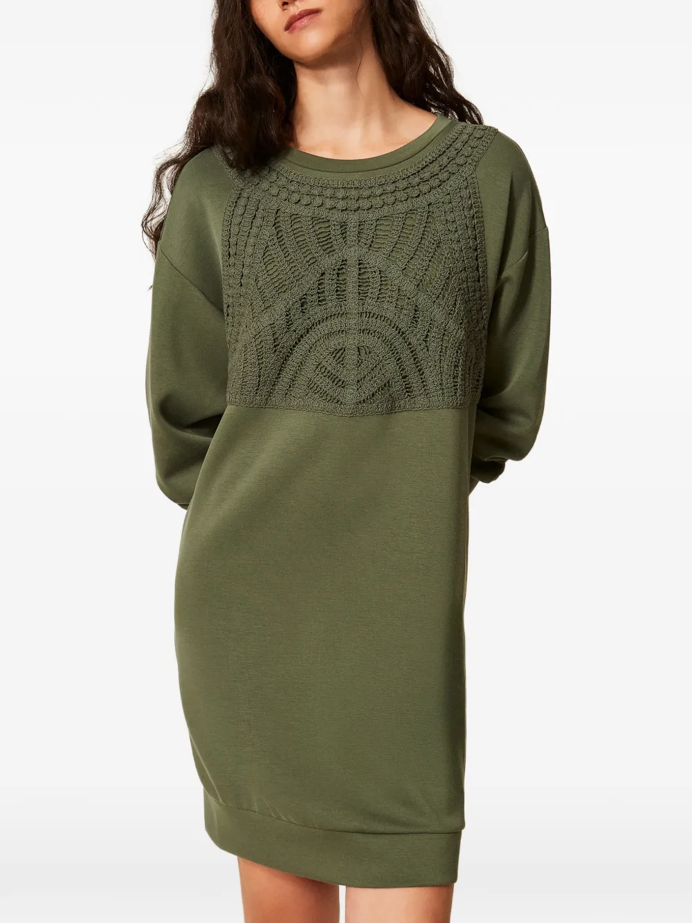 TWINSET short scuba dress with crochet detail Groen