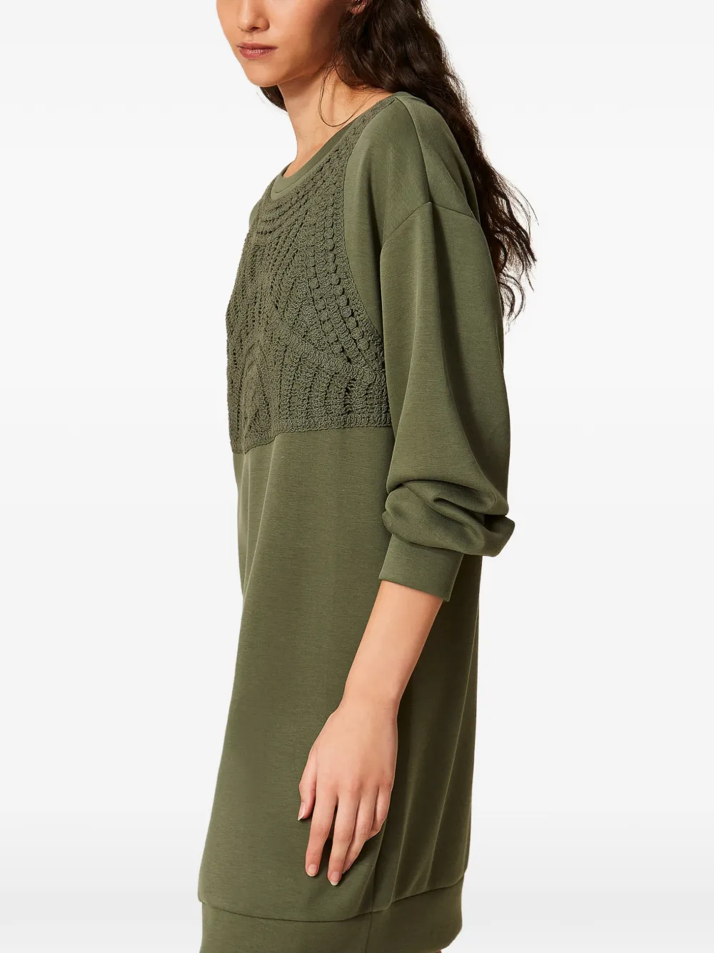 TWINSET short scuba dress with crochet detail Groen