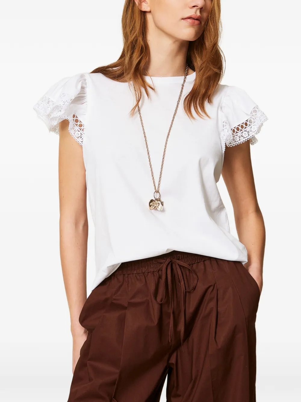 TWINSET T-shirt met kanten afwerking Wit
