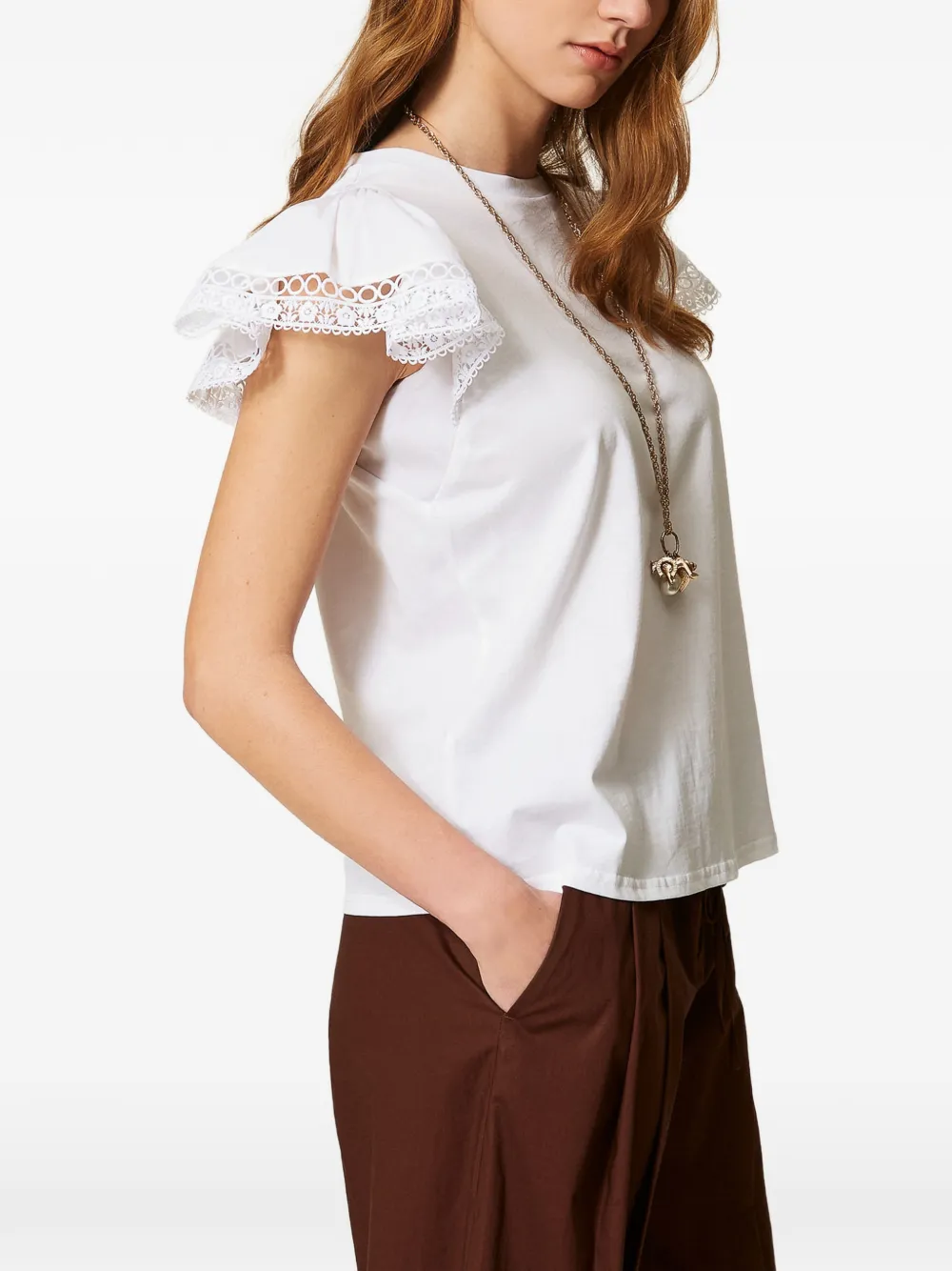 TWINSET T-shirt met kanten afwerking Wit