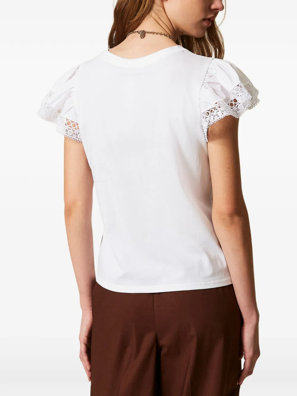 TWINSET T-shirt met kanten afwerking Wit