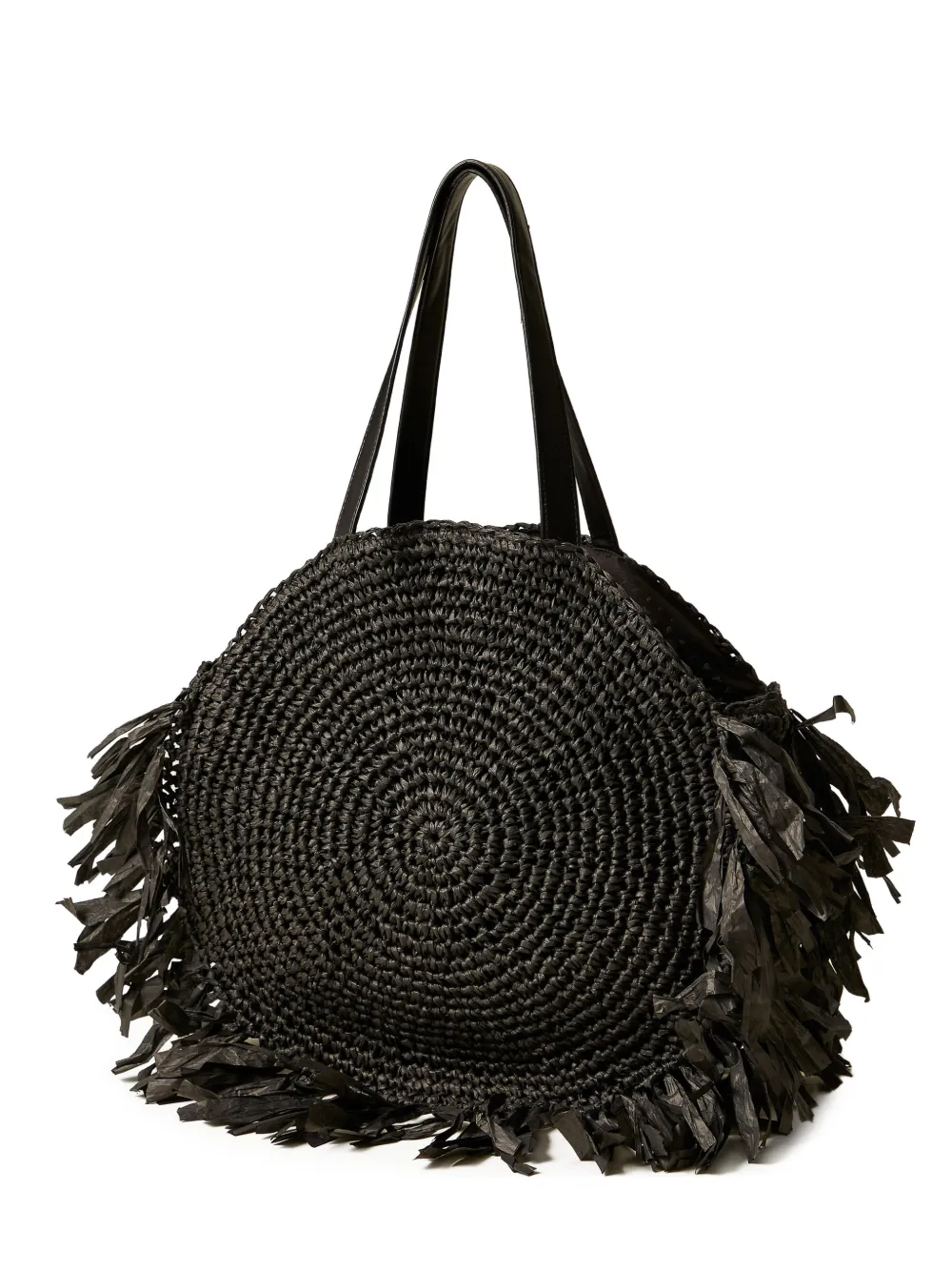 TWINSET Ronde raffia shopper met franje Zwart