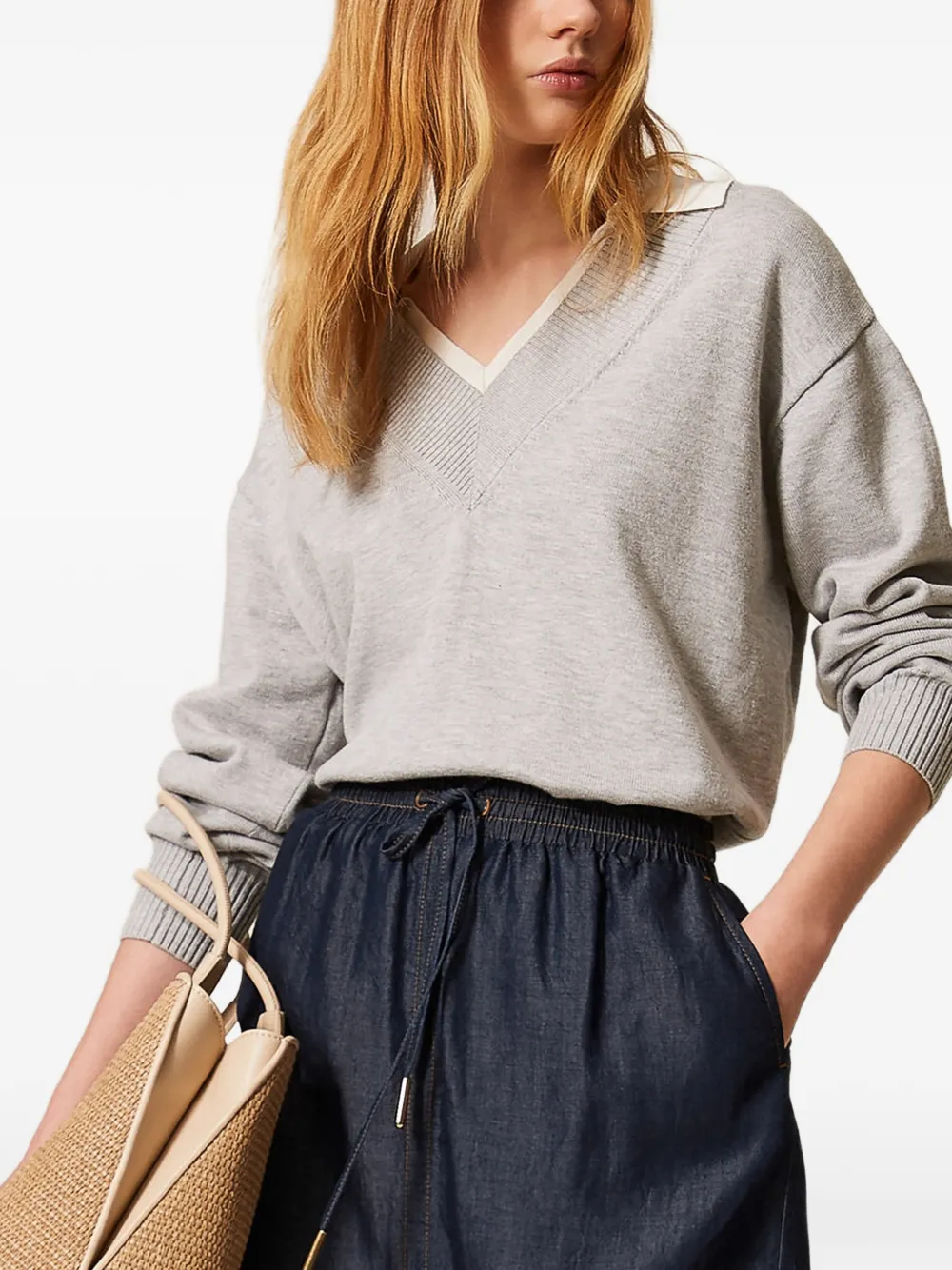  Twinset Chambray Midi Skirt - Blue 