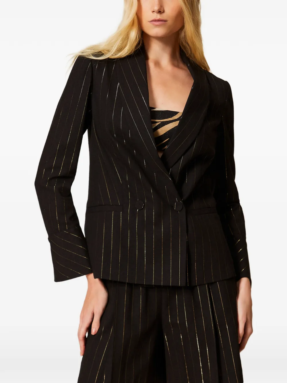 TWINSET Lurex blazer met krijtstreep Zwart