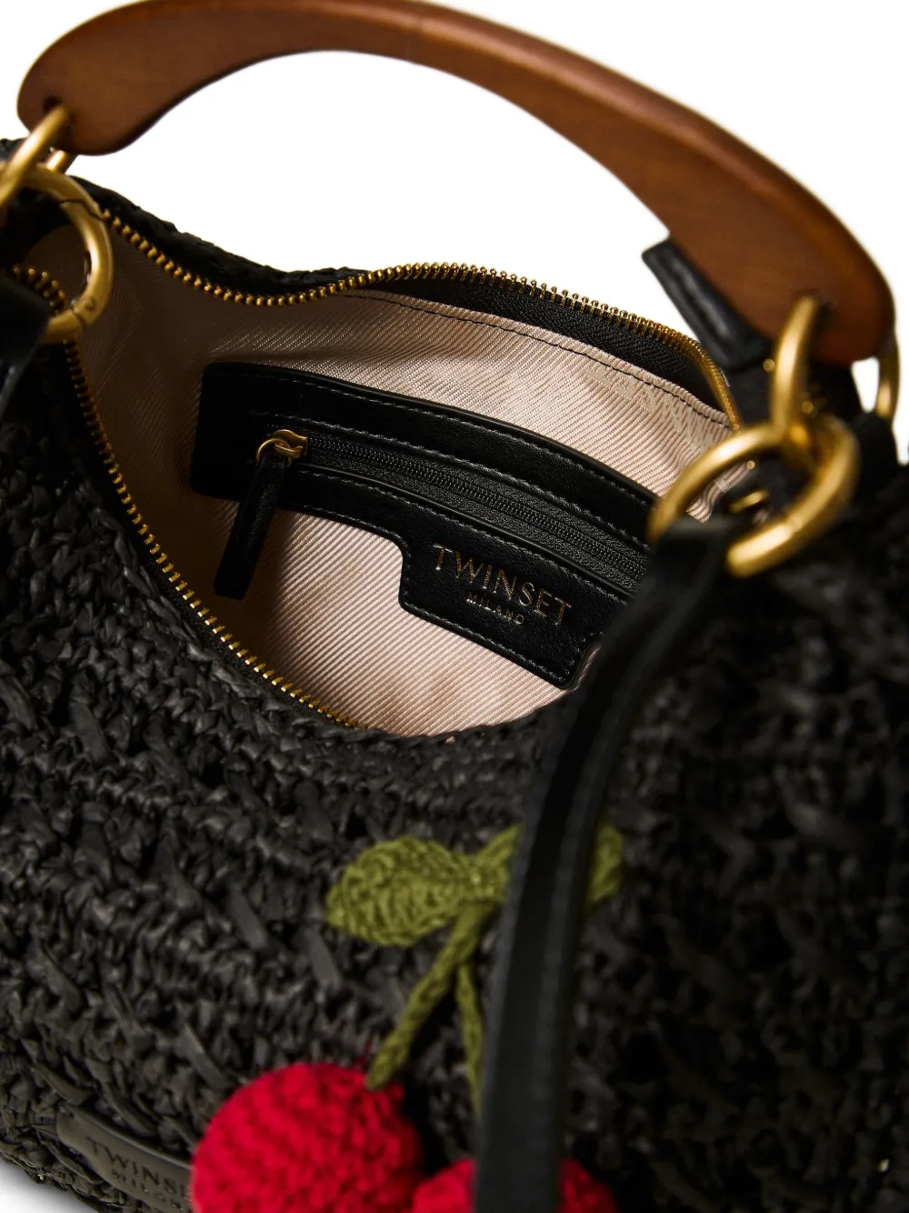 TWINSET Shopper met ruches en kersendetail Zwart