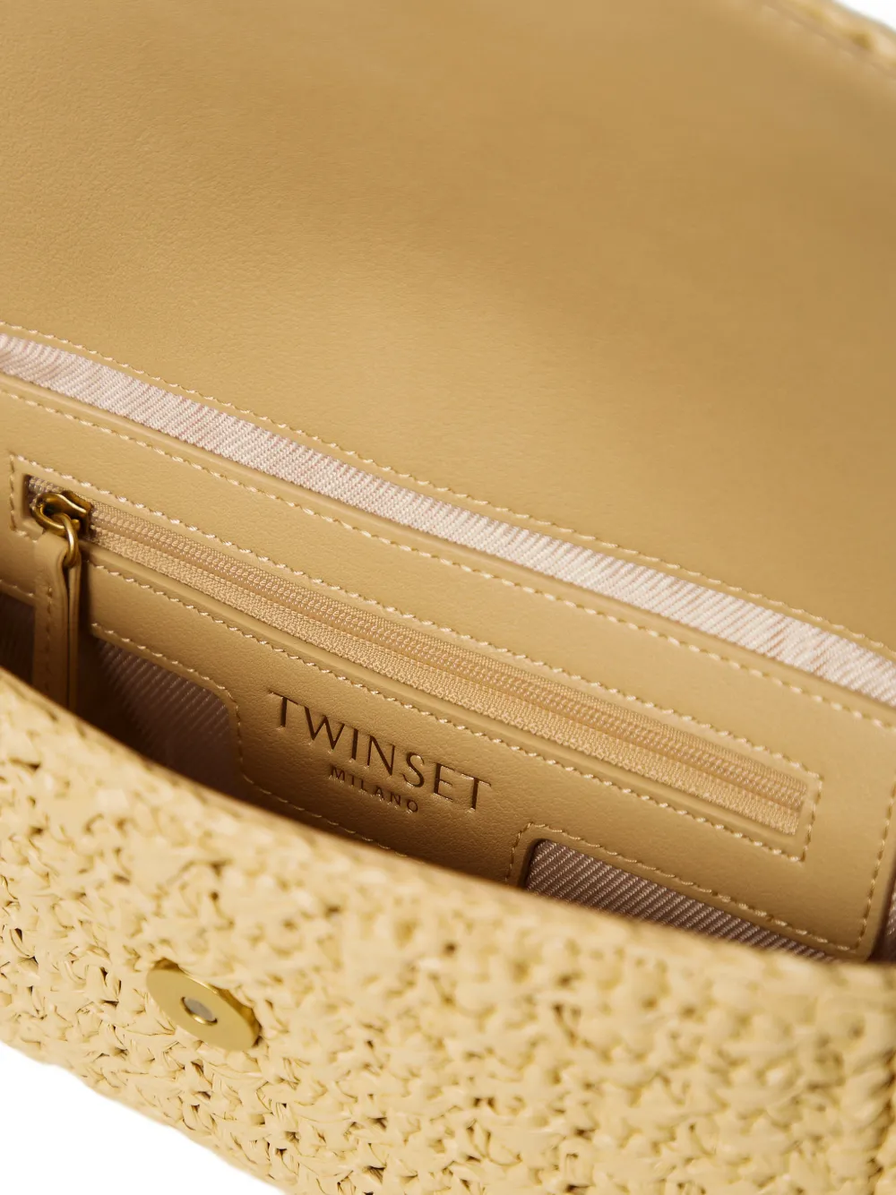 TWINSET Raffia schoudertas met logo-gesp Beige