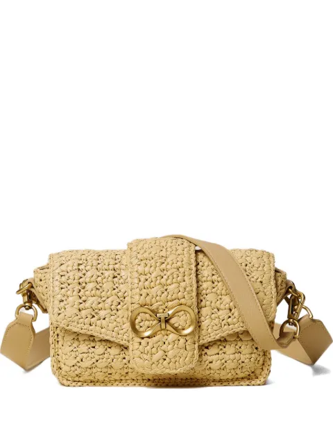 TWINSET raffia shoulder bag with logo buckle