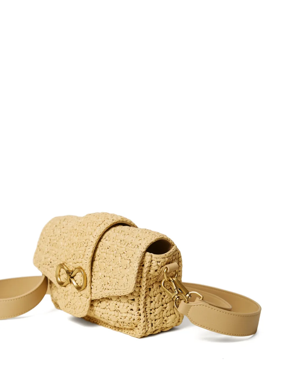 TWINSET Raffia schoudertas met logo-gesp Beige
