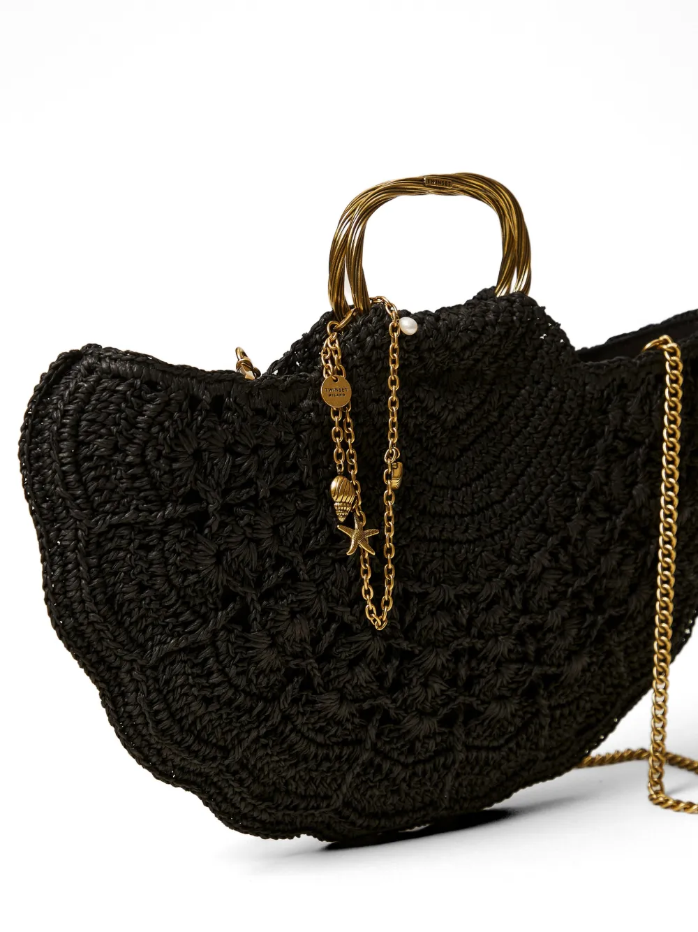 TWINSET Raffia schoudertas Zwart