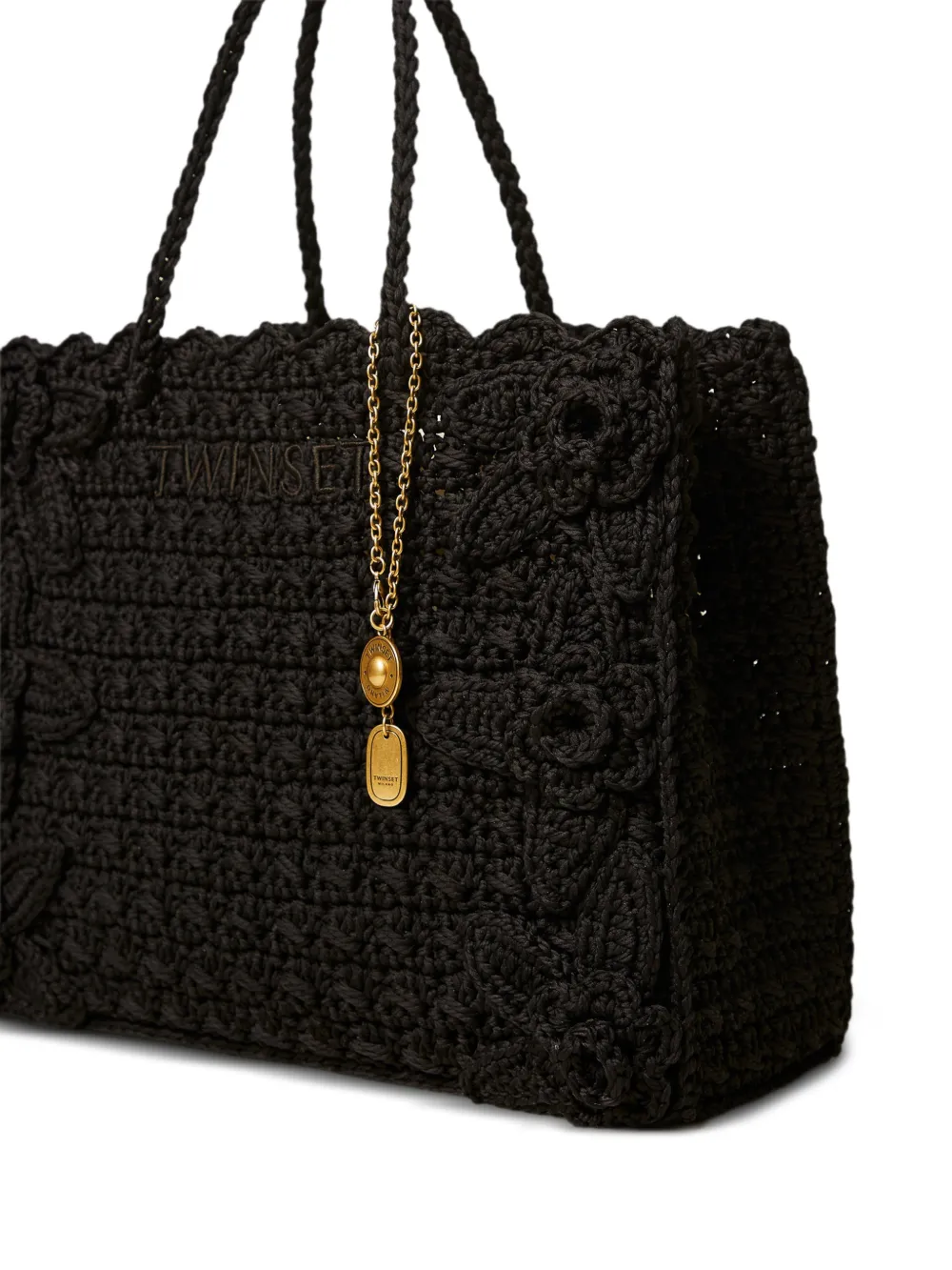 TWINSET Shopper met bloemapplicatie Zwart