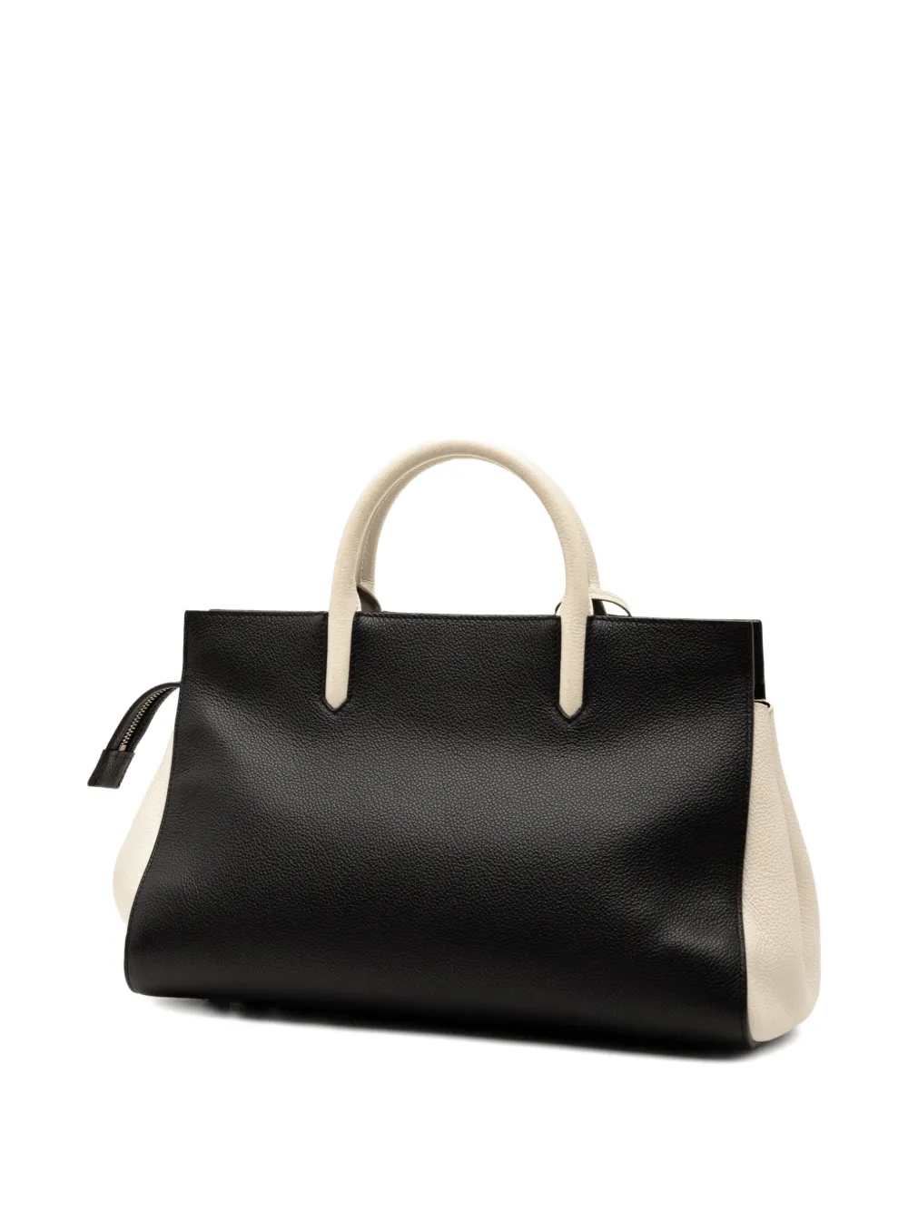 Pre-owned Saint Laurent 2016 Small Bicolor Grained Calfskin Cabas Rive Gauche Satchel In Black