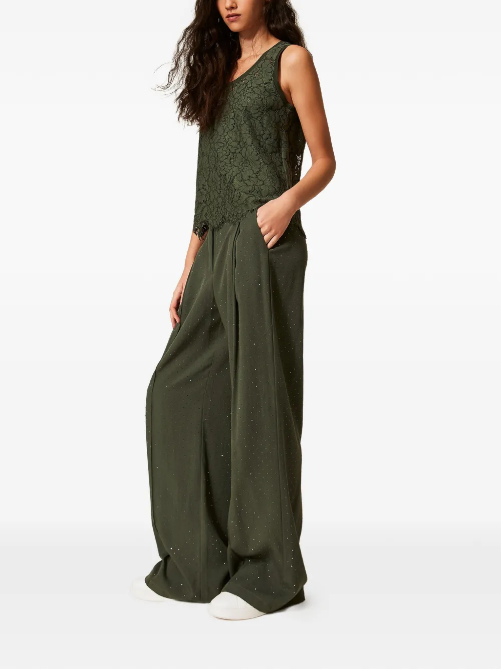  Twinset Studded Twill Trousers - Green 