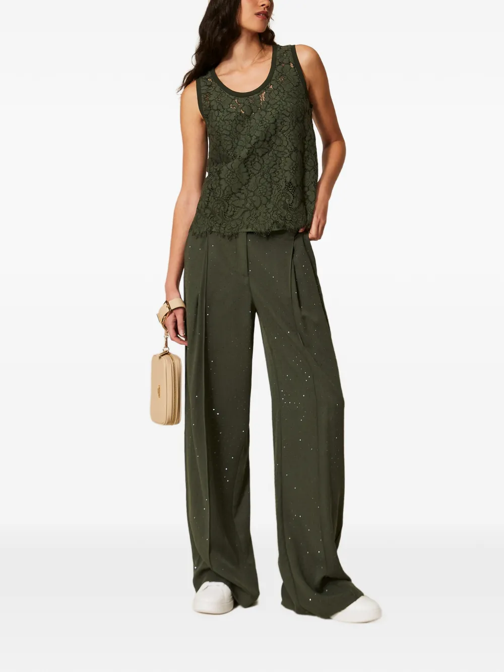  Twinset Studded Twill Trousers - Green 