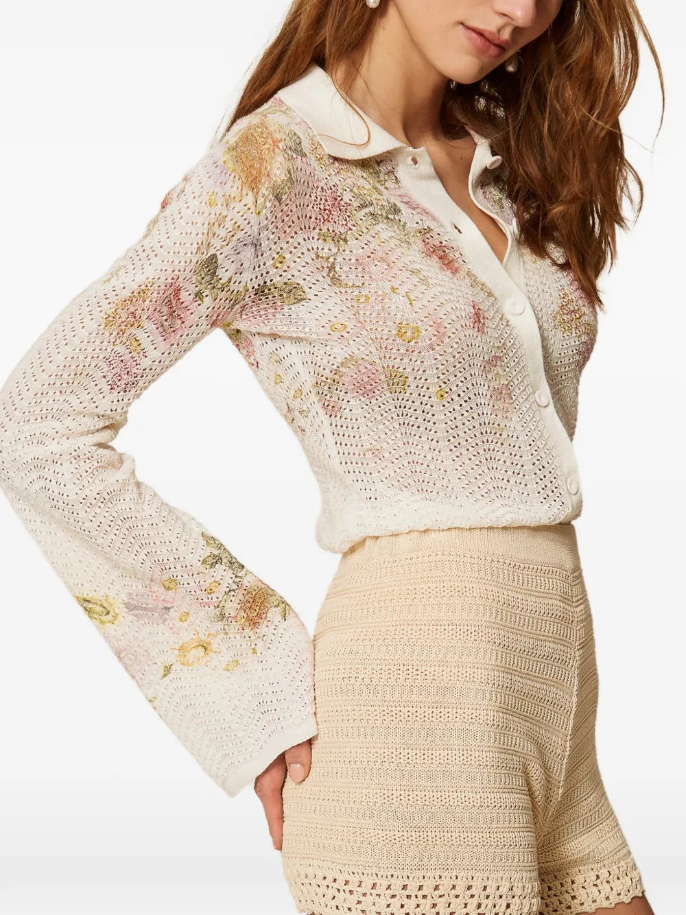 TWINSET Gebreide blouse met bloemenprint Beige