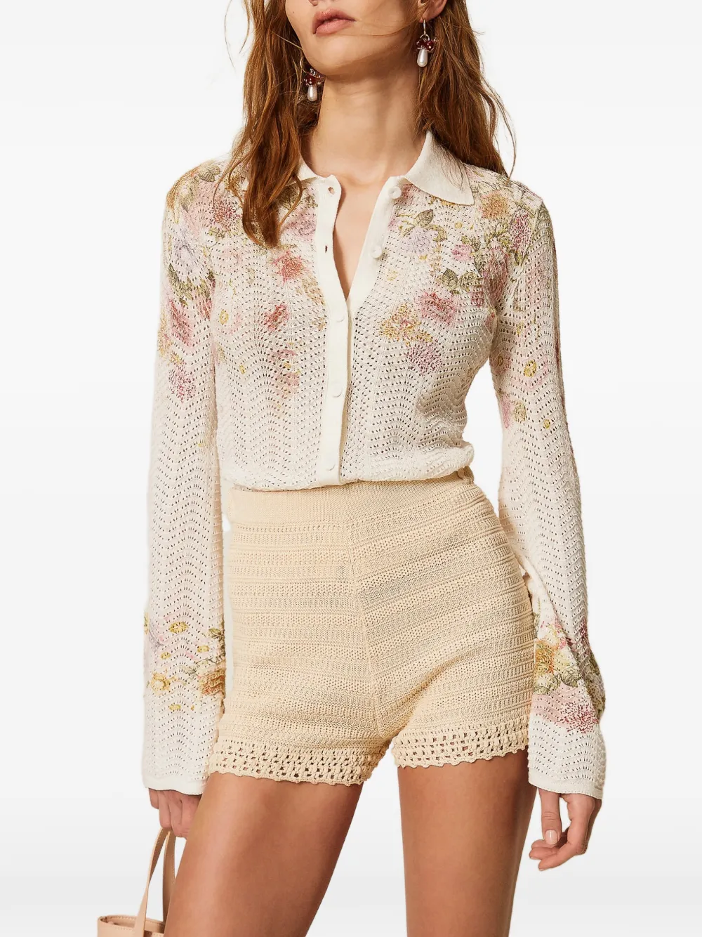 TWINSET Gebreide blouse met bloemenprint Beige