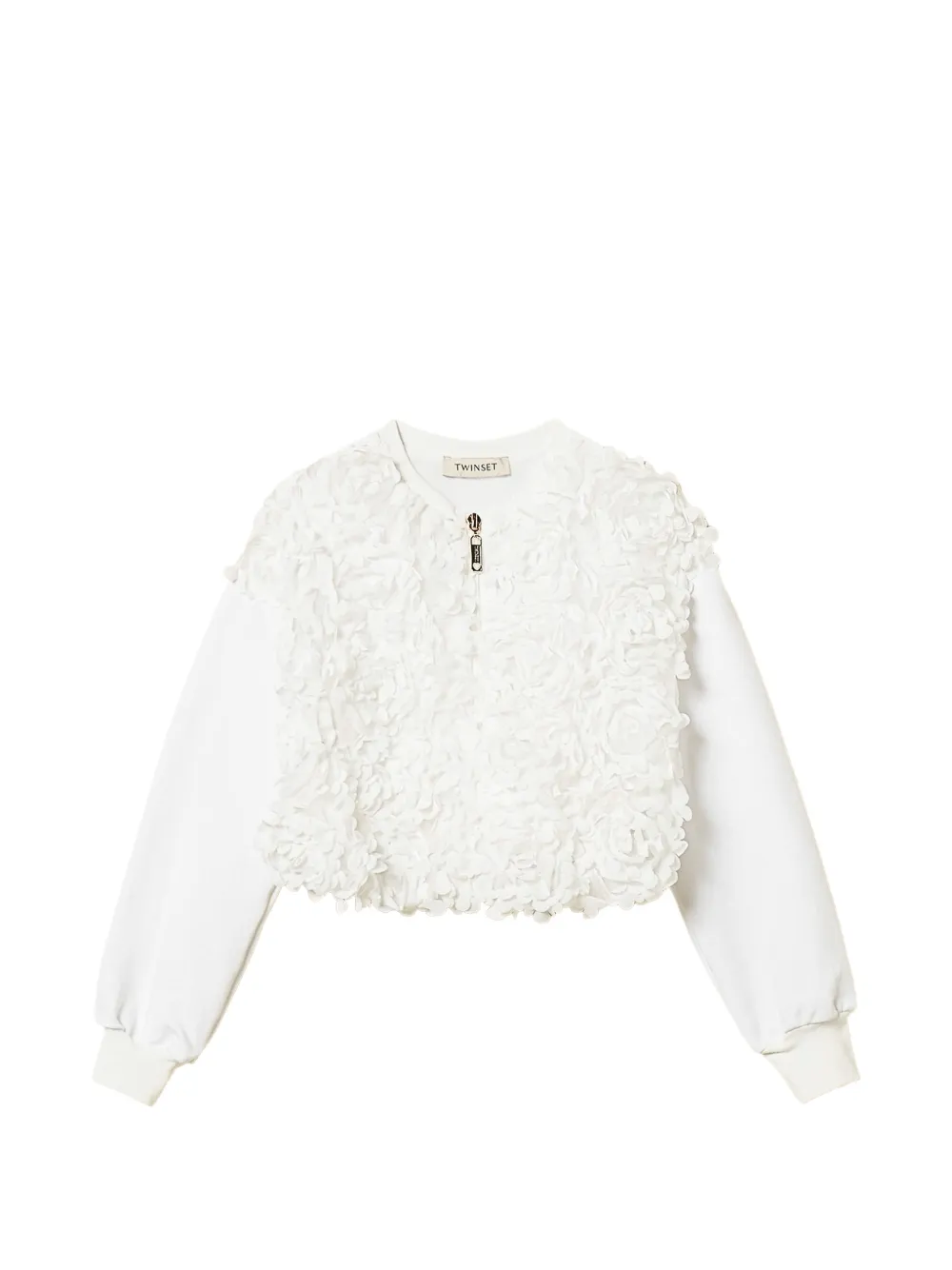 TWINSET Kids rose-appliqué zip-up sweatshirt - Bianco