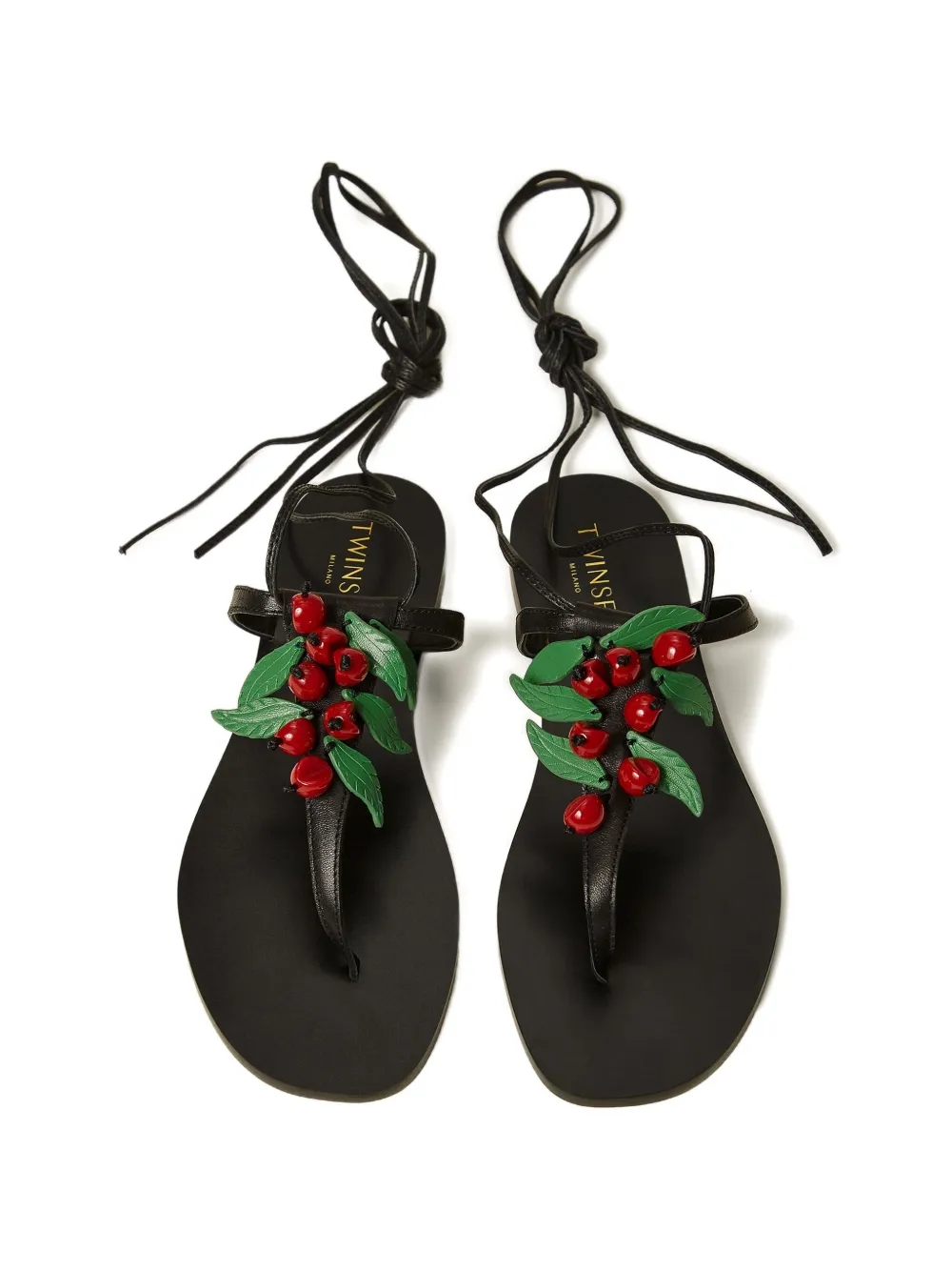 TWINSET cherries-detail lace-up sandals Zwart