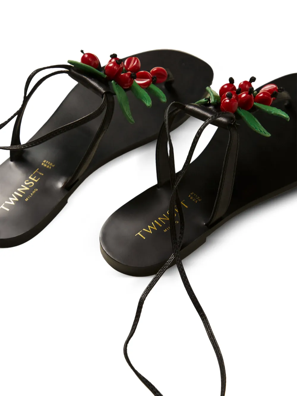 TWINSET cherries-detail lace-up sandals Zwart