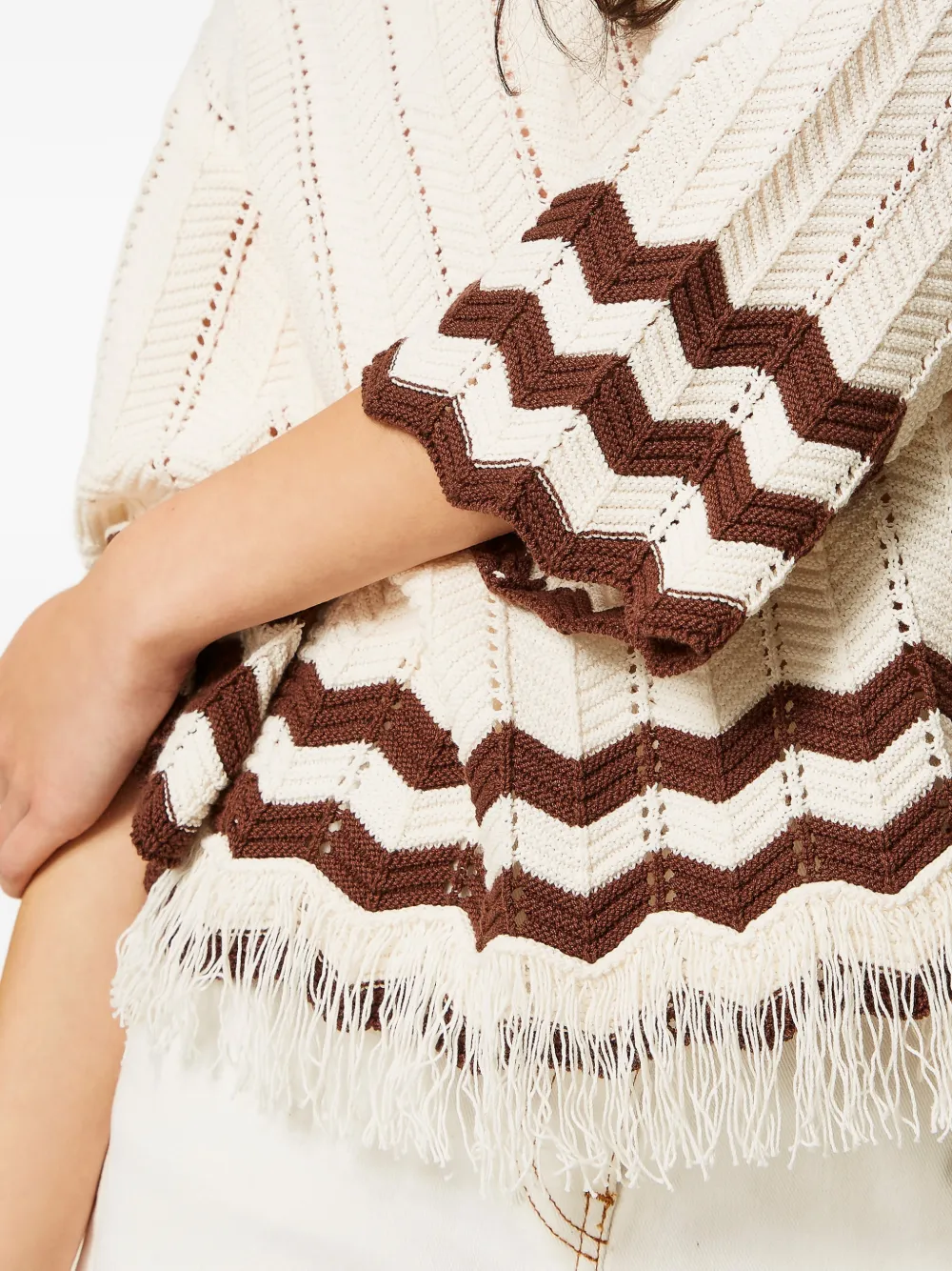 TWINSET Trui met zigzag-detail en franje Wit