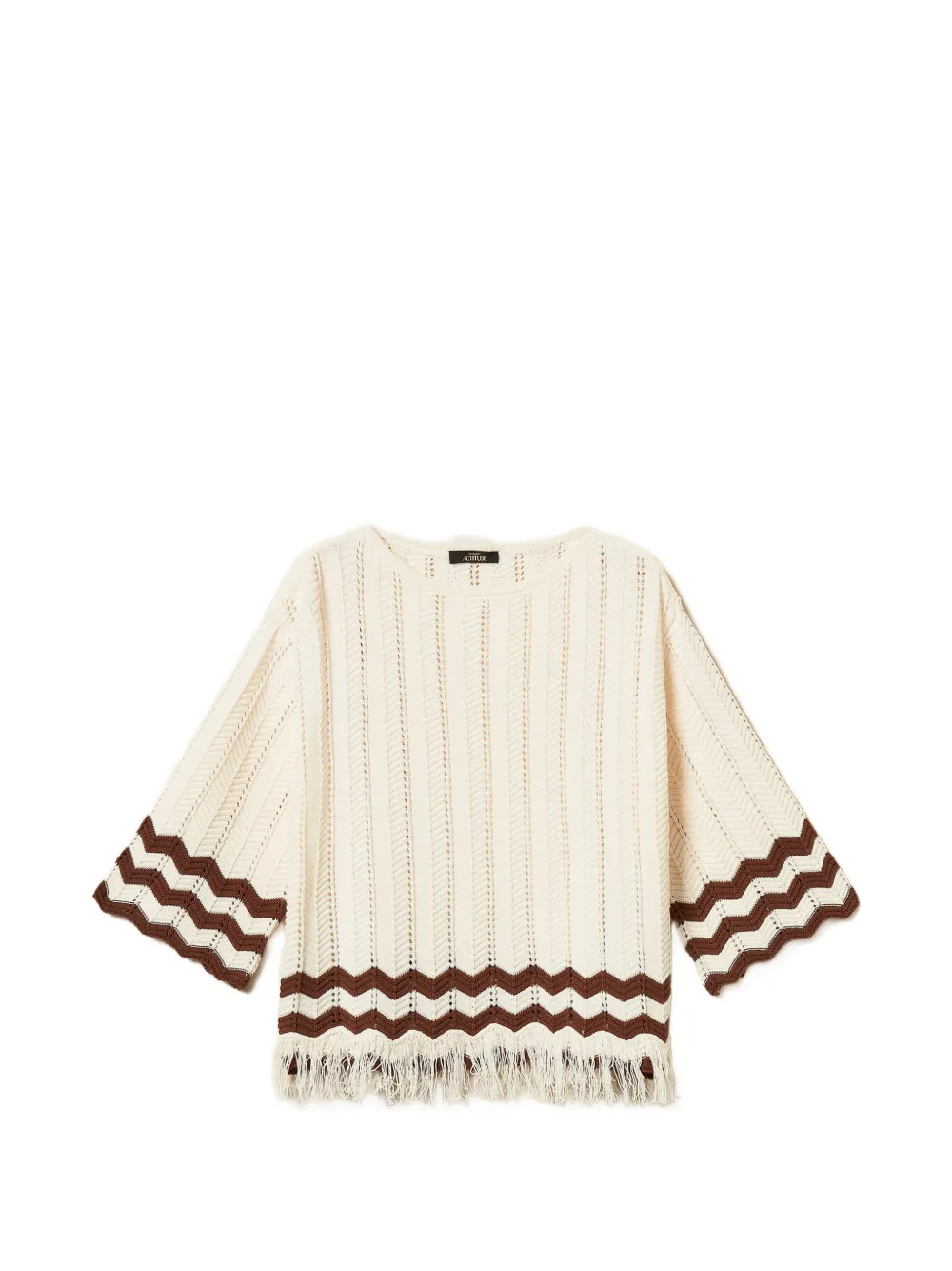 TWINSET zigzag-print fringed top - Bianco
