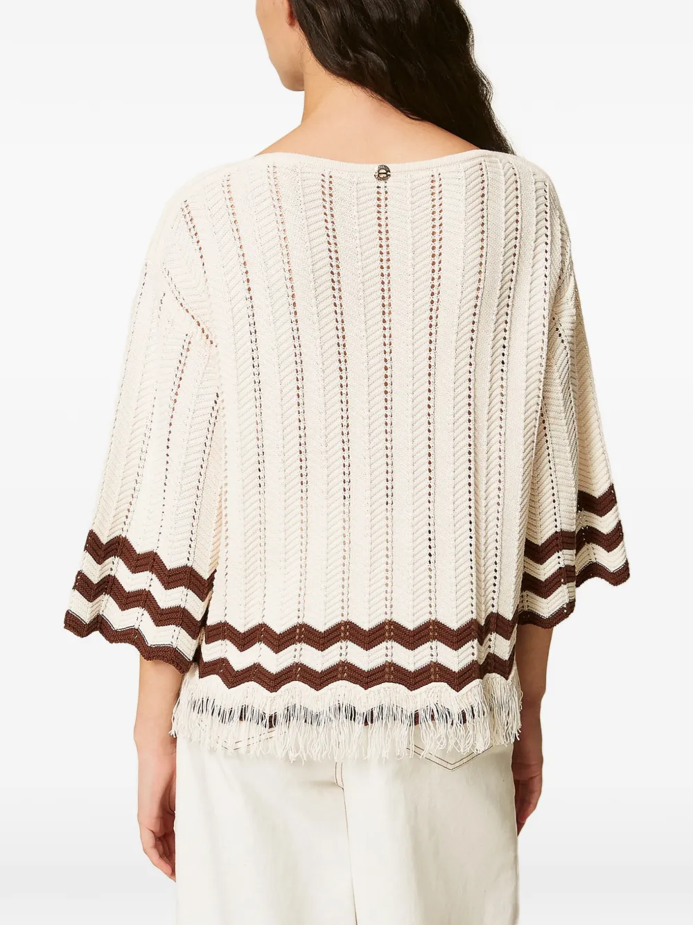 TWINSET Trui met zigzag-detail en franje Wit