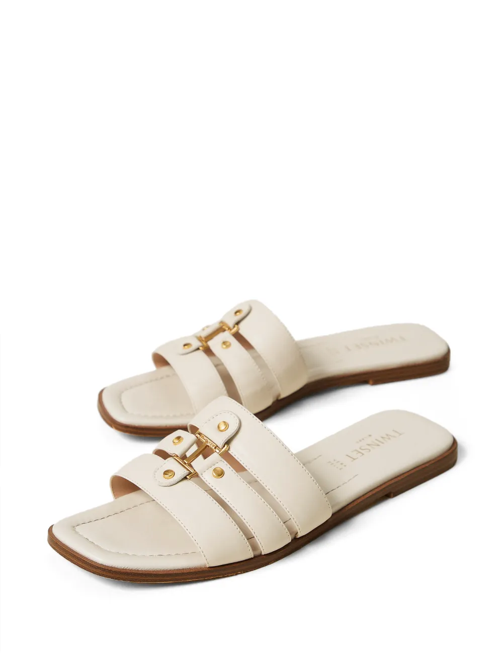 TWINSET Leren sandalen met logodetail Beige