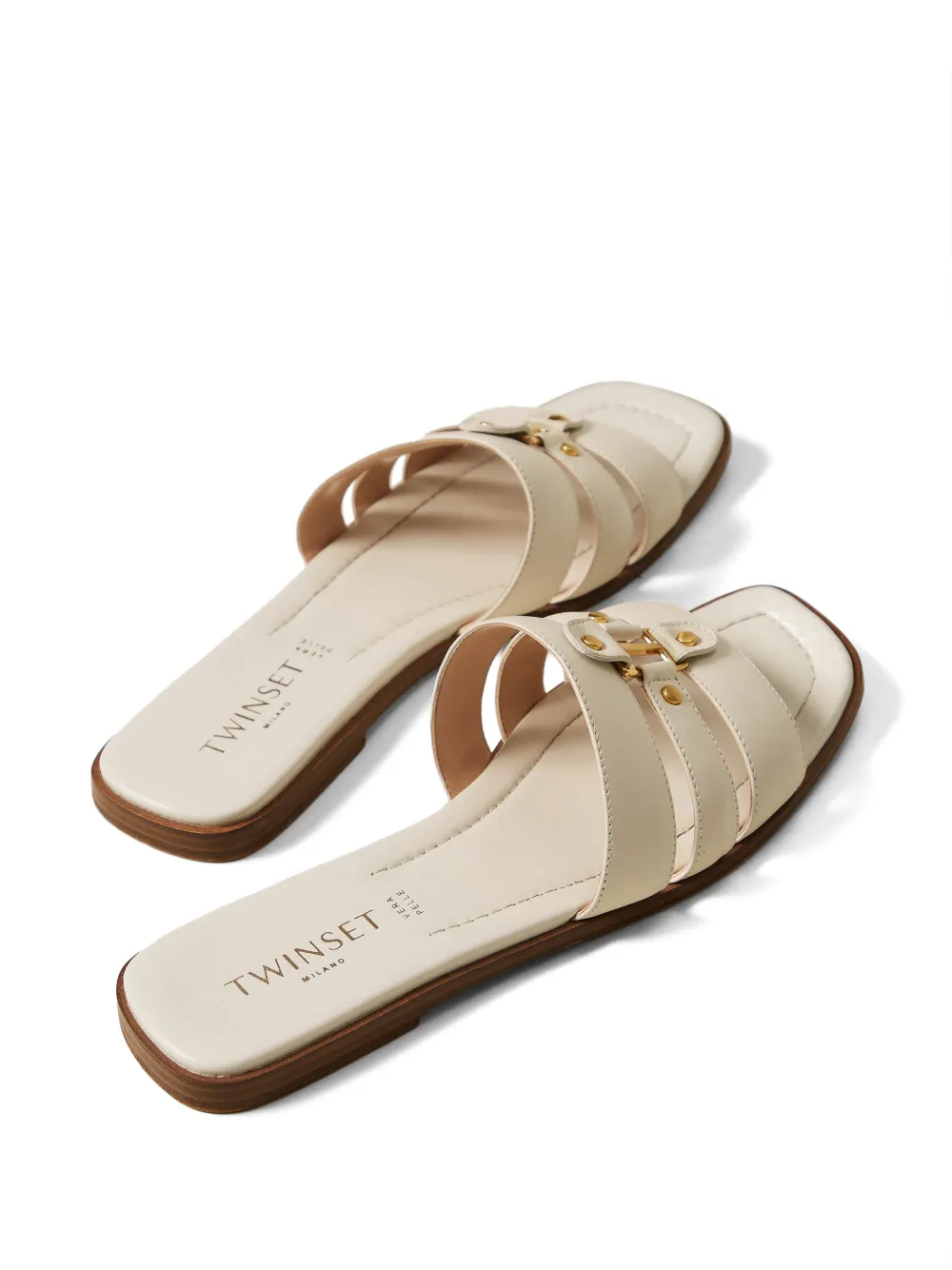TWINSET Leren sandalen met logodetail Beige