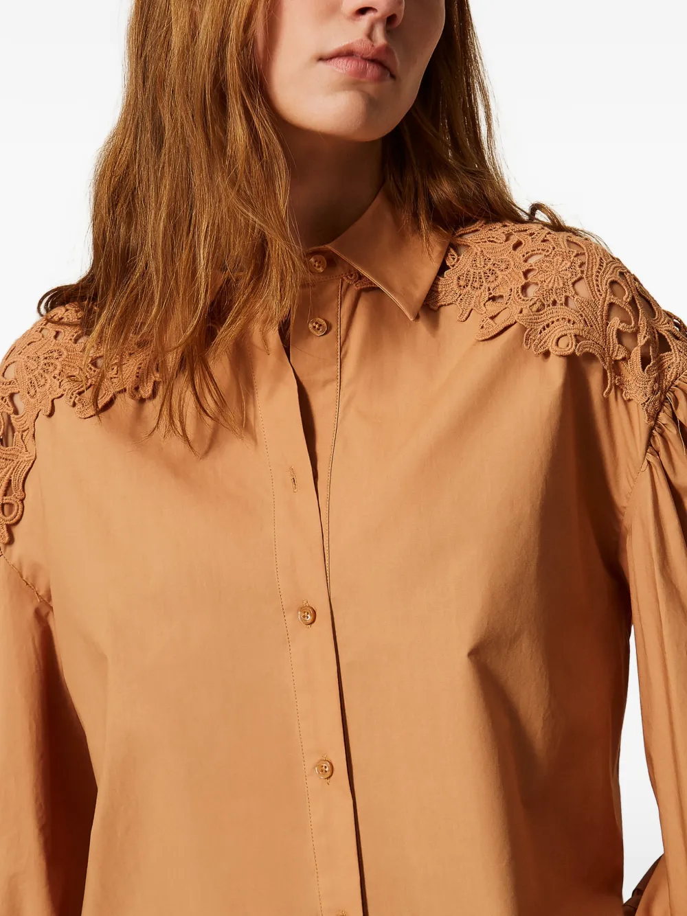 TWINSET Popeline blouse met macramé Beige